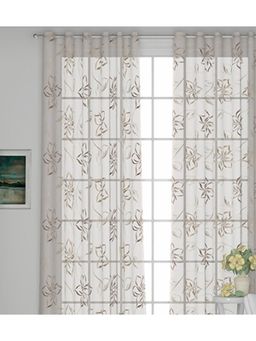 GM - Eyelet Door Sheer Curtains Floral Embroidered Curtain - pack of 1 (4 x 7 Feet, Gold )