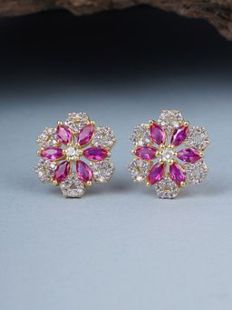 Voylla - American Diamond CZ Gold Plated Brass Stud Earrings