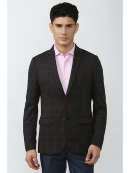 Peter England - Men Black Check Slim Fit Formal Blazer