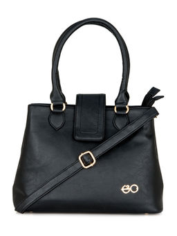 E2O - Classy Black Solid Detailing Satchel For Women