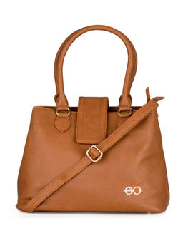 E2O - Classy Tan Solid Detailing Satchel For Women