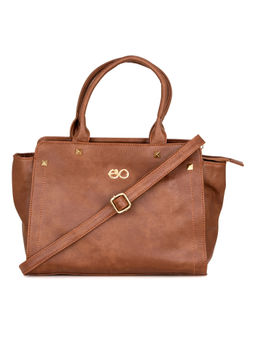 E2O - Classy Tan Solid Detailing Satchel For Women