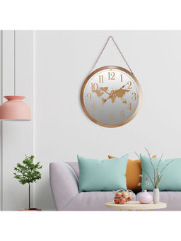 HomeTown - Aristo World Map Mirror Wall Clock, Diameter 46Cm In Gold Colour