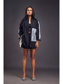 Deepika Arora - Oversized Black and White Colorblock Bralette with Shorts and Shirt