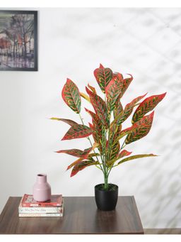 Home Bloom - Artificial Croton Plant with Basic Black Pot - 26 Leaves