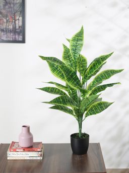 Home Bloom - Artificial Snake Plant for Home Decor with Basic Black Pot 26 Leaves
