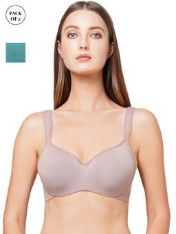 SOIE - Full Coverage Padded Wired Sweetheart Neckline Seamless Cups Bra-Pack of 2-Teal-Bark