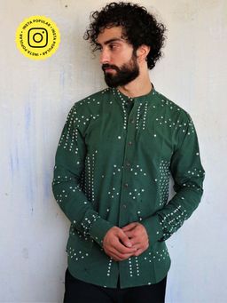 Chidiyaa - Deep Sea Green Dots Block Printed Shirt