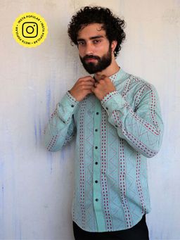 Chidiyaa - Sea Green Chevron Block Printed Shirt