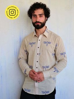 Chidiyaa - Off White Dragonflly Block Printed Shirt