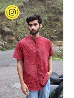 Chidiyaa - Maroon Block Printed Cotton Half Sleeved Shirt