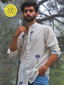 Chidiyaa - Ivory Block Printed Cotton Shirt