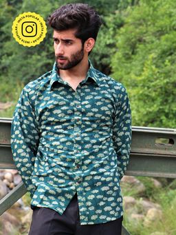 Chidiyaa - Forest Green Block Printed Cotton Shirt