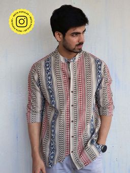 Chidiyaa - Ivory Block Printed Mens Shirt