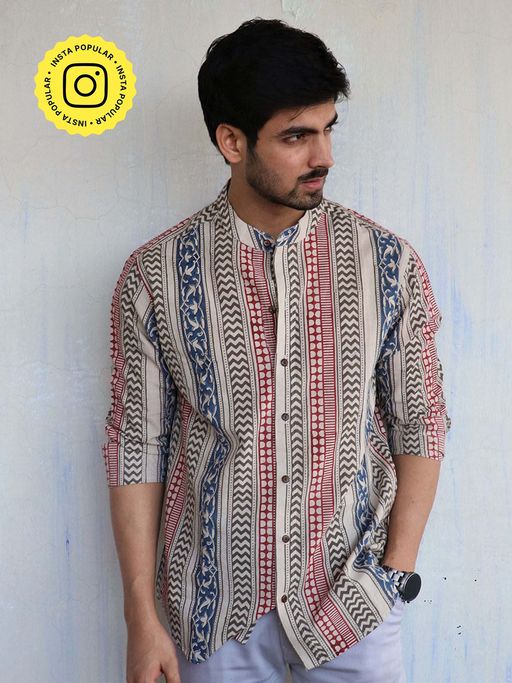 Chidiyaa Ivory Block Printed Mens Shirt