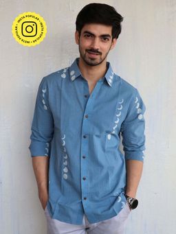Chidiyaa - Blue Eclipse Block Printed Mens Shirt