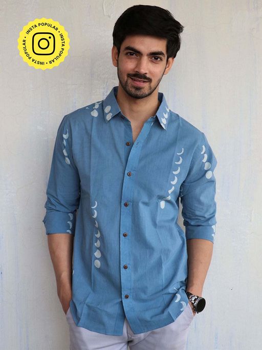 Chidiyaa Blue Eclipse Block Printed Mens Shirt