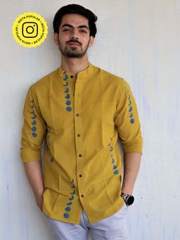 Chidiyaa - Mustard Eclipse Block Printed Mens Shirt