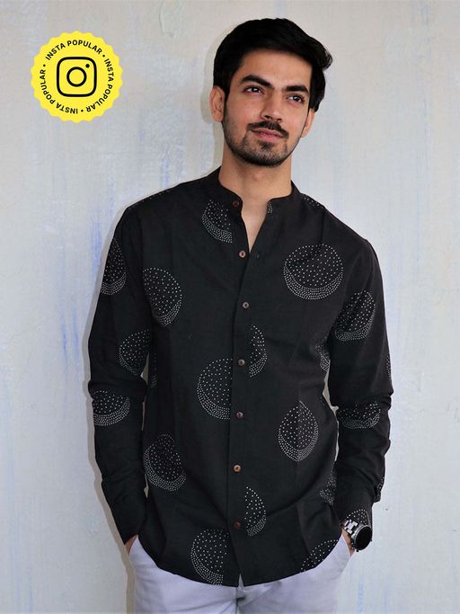 Chidiyaa Black Moon Block Printed Mens Shirt