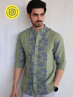 Chidiyaa - Olive Block Printed Mens Shirt