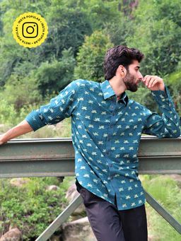 Chidiyaa - Forest Teal Green Block Printed Cotton Shirt