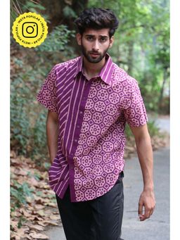 Chidiyaa - Lavender Block Printed Cotton Half-Sleeved Shirt