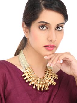 Yellow Chimes - Gold-Toned Multilayer Thick Design Choker Necklace