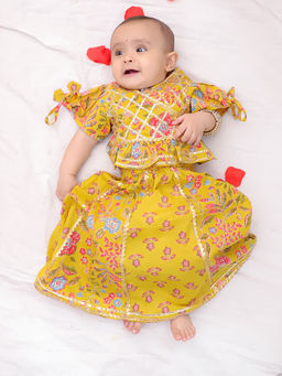 BownBee - Girls Yellow Printed Lehenga & Choli