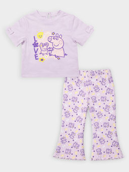 Mi Arcus - Girls Lavender Peppa Pig Graphic T-shirt & Pant