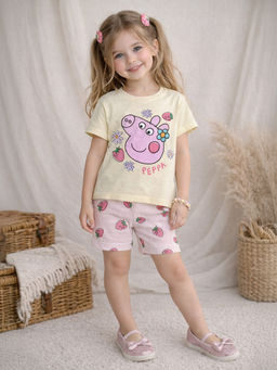 Mi Arcus - Girls Off White Peppa Pig Graphic T-shirt & Shorts