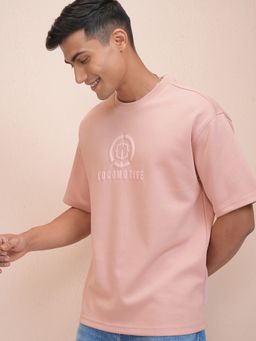 LOCOMOTIVE - Men Pink Round Neck Brand Logo Oversized T-Shirt