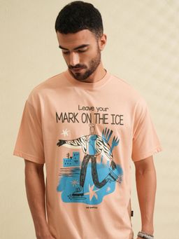 LOCOMOTIVE - Men Peach Round Neck Half Sleeve Relaxed Drop Shoulder T- Shirt