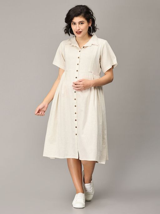 white christmas dresses Belted Nursing Midi with Pockets- Beige Floral – Nursing Queen main image 1