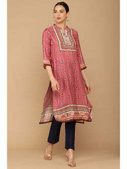 Soch - Onion Pink Poly Viscose Digital Print Straight Fit Kurta