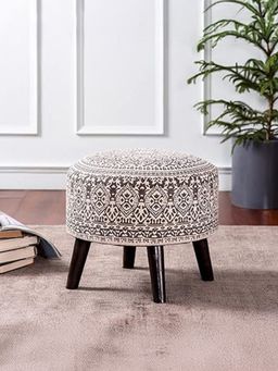 Nestroots - Grey Cotton Canvas Wooden Ottoman