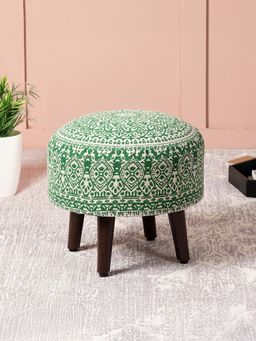 Nestroots - Green Cotton Canvas Wooden Ottoman