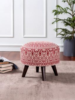 Nestroots - Red Cotton Canvas Wooden Ottoman