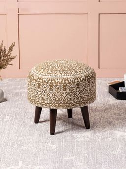 Nestroots - Yellow Cotton Canvas Wooden Ottoman