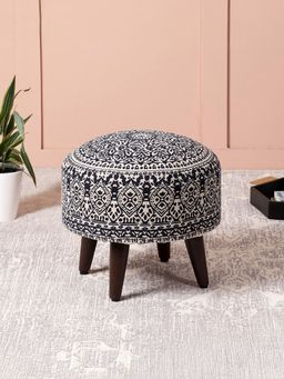 Nestroots - Blue Cotton Canvas Wooden Ottoman