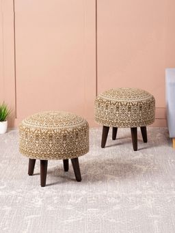 Nestroots - Yellow Cotton Wooden Ottoman (Pack of 2)