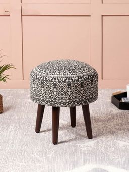 Nestroots - Grey Cotton Wooden Ottoman