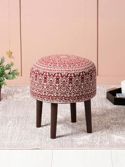 Nestroots - Red Cotton Wooden Ottoman