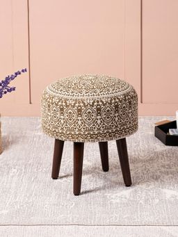 Nestroots - Yellow Cotton Wooden Ottoman