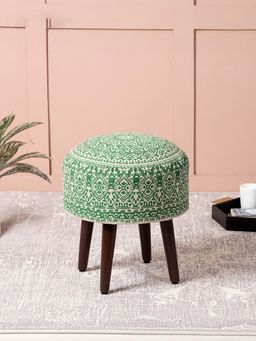 Nestroots - Green Cotton Wooden Ottoman