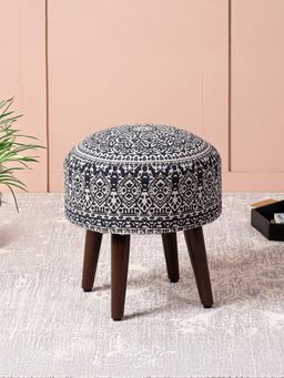 Nestroots - Blue Cotton Wooden Ottoman