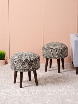 Nestroots - Grey Cotton Wooden Ottoman (Pack of 2)