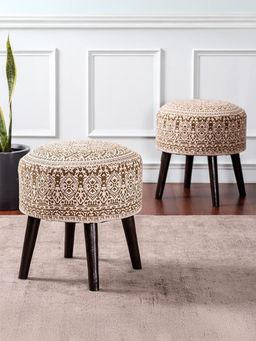 Nestroots - Yellow Cotton Wooden Ottoman (Pack of 2)