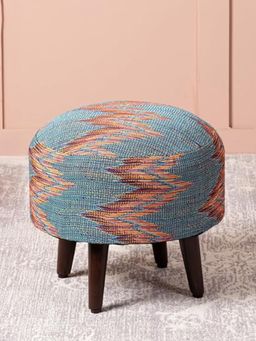 Nestroots - Blue Cotton Wooden Ottoman