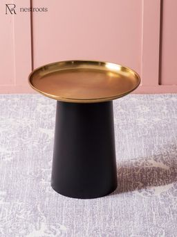 Nestroots - Lustrous Linea Iron-Crafted Side Table with Gold Finish Top