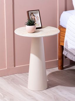 Nestroots - Contemporary Ivory Charm Side Table With Ceramic Top |